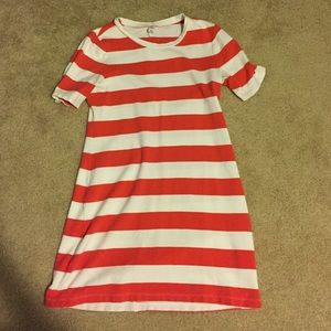 Coral and white mid sleeve Cotten dress