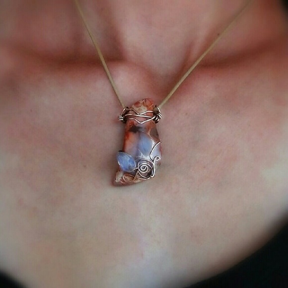 Rustic Variscite Necklace Wrapped Copper Adjust's