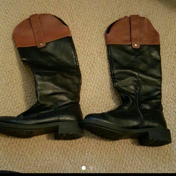 Brown and black boots