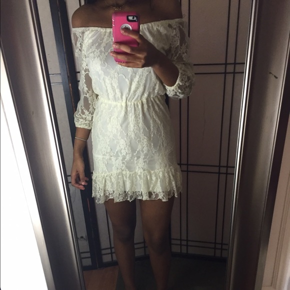 Lace cream high low dress