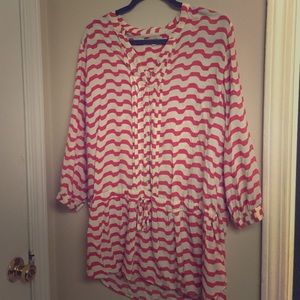 Long sleeved coral and white striped shirt