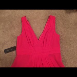 Silk georgette 'V' front & back w/faux wrap dress