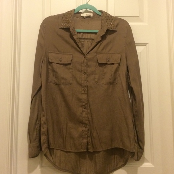 Brown Studded Collar long sleeve
