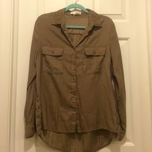 Brown Studded Collar long sleeve