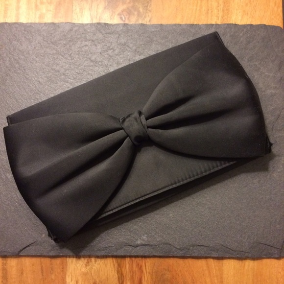 Black satin bow clutch