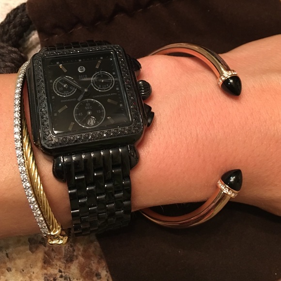 Michael Kors Jewelry - ROSE GOLD with crystals around Blk tip MK bracelet