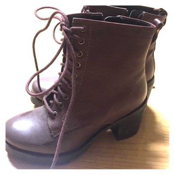 Burgundy heeled combat boots