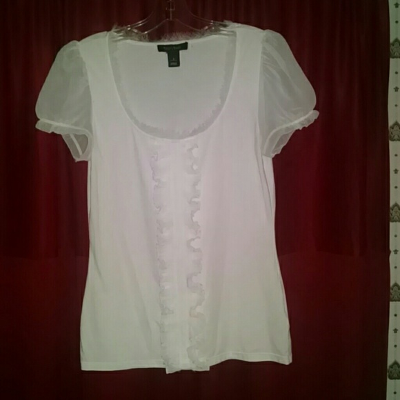 White House Black Market white short sleeve sheer