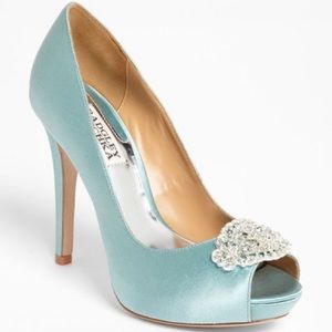 Badgley Mischka Goodie Heel Blue Satin Peep Toe