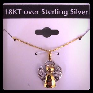NWT 18KT over SS crystal angel pendant