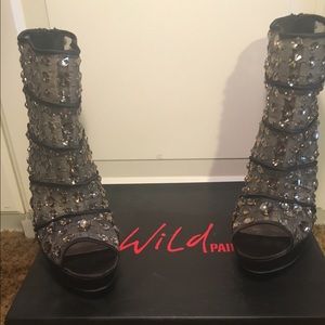 Wild Pair Sparkly Rhinestoned Bootie Peep Toe Heel