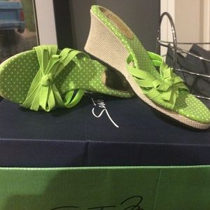 Lime green wedge sandals