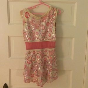 Pink patterned figure skating dress w mesh middle