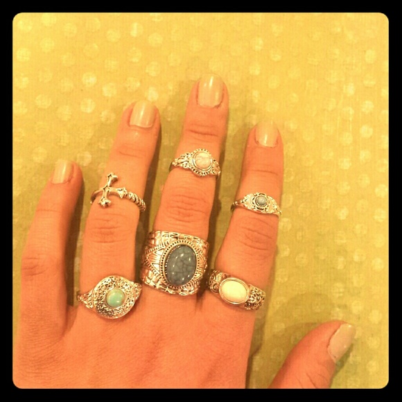 Faux Stone Aztec Rings Midi Turquiose Western