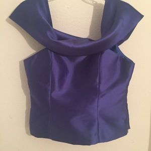 Off the shoulder blue satin top