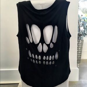 Custom Cutout Skull Shirt with caped shoulders.
