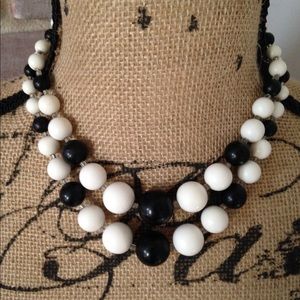 Black & White Round Beaded Statement Necklace