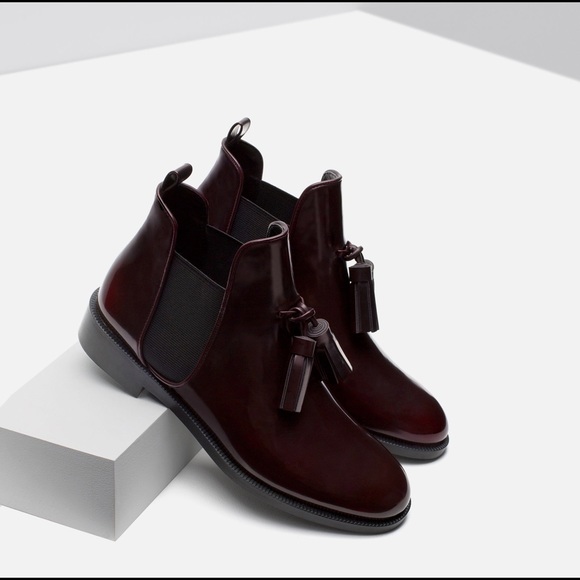 Zara Shoes - Reserved Zara Dark Burgundy Flat Booties Tassels