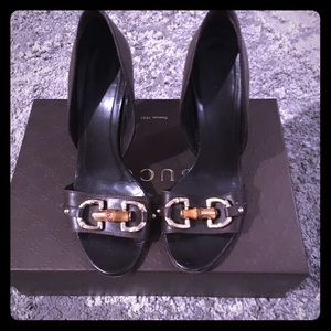 Chocolate Brown Leather Gucci High Heel Mules