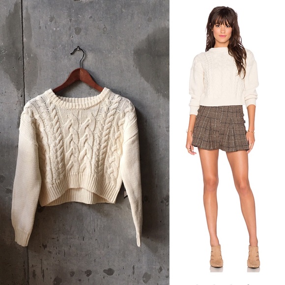Nasty Gal Sweaters - BNWT J.O.A. Cable knit crop sweater cream