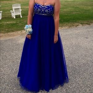 Royal blue prom dress strapless w beaded detailing