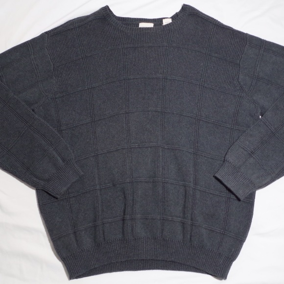 Vintage Sweaters - Dark Grey Oversized Knit Vintage Sweater