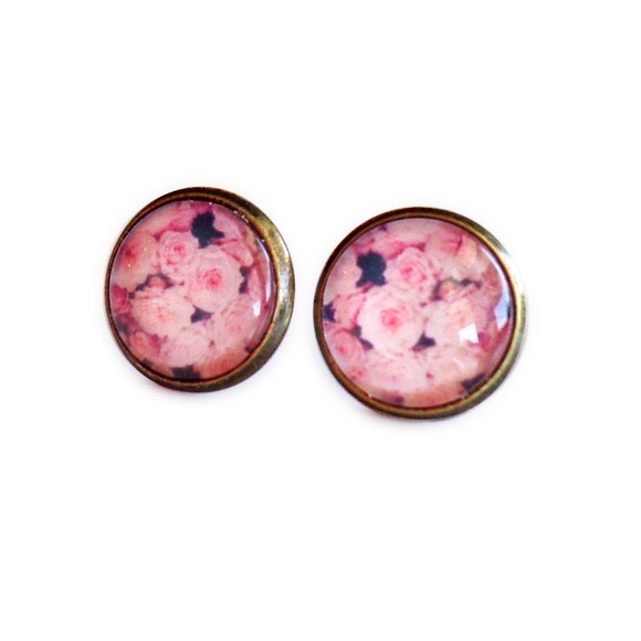 Pastel Pink Rose Earrings - Picture 2 of 4