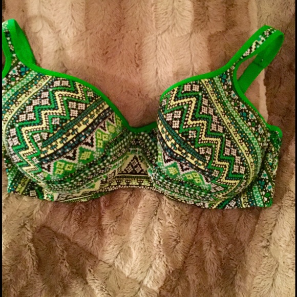 CACIQUE 44 DDD Green Patterned Bra