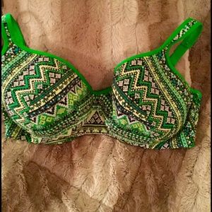 CACIQUE 44 DDD Green Patterned Bra