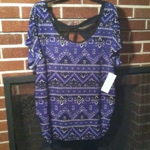 Beautiful Blue N Black Agenda Plus size Blouse 3X