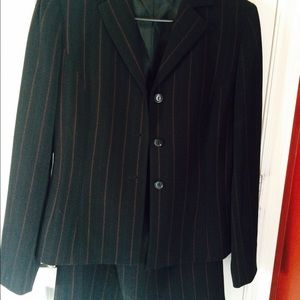 Black and Red pinstripe skirt and jacket.