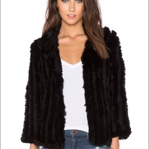 Beautiful Black Short Rabbit fur jacket with hood.