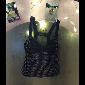 Vintage Navy Blue Gingham Crop Top