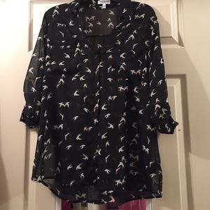 Bird print button down blouse