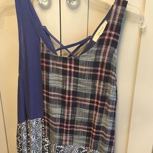 Entro patchwork blue back tie dress S NWOT