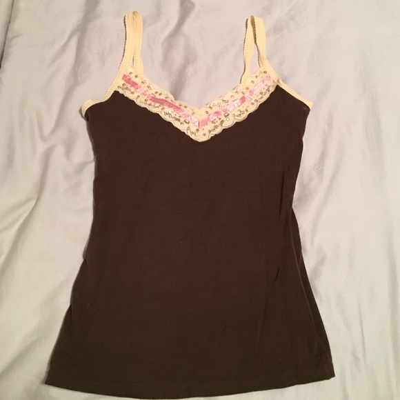Brown and cream lace tank top. Size M