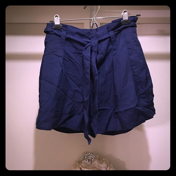 Cute Navy High-Waist Paper Bag Shorts