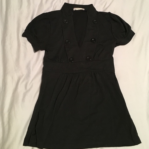 Cute black cotton blouse - sz S - mandarin button