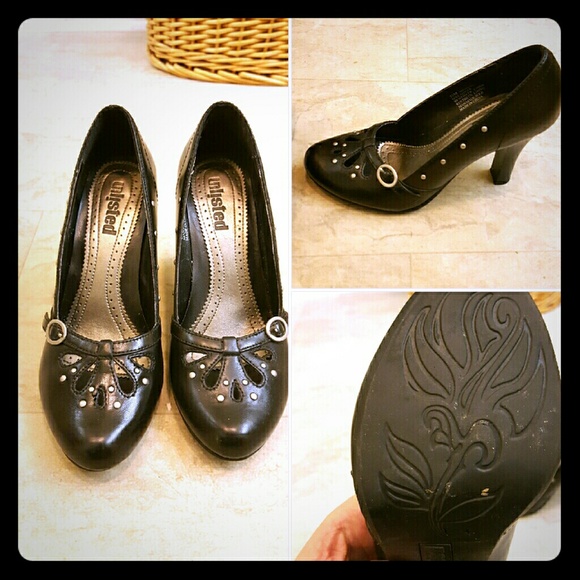 Black leather heels