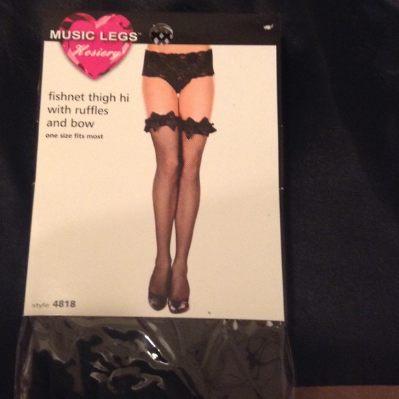 NWT Sexy black fishnet thigh hi with bow& ruffles