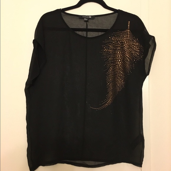 Black Blouse - Gold feather design - Picture 1 of 1