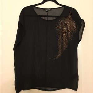 Black Blouse - Gold feather design