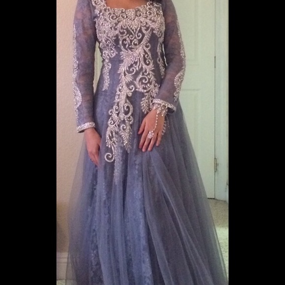 Silver Swarovski maxi prom cocktail evening  gown - Picture 2 of 3