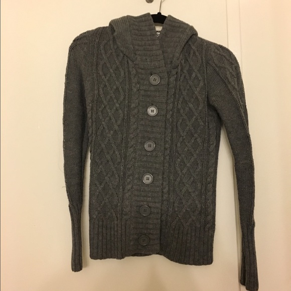 Knitted grey sweater with cotton hood - Picture 1 of 1