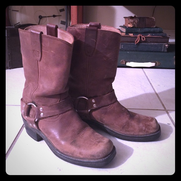 Distressed Brown Harness Boots