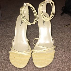 Michael Antonio White Snakeskin Wrap around heels