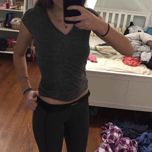 dark grey short sleeve V-neck