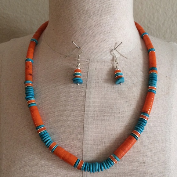 Vtg 70s Navajo Turquoise Coral Sterling Necklace