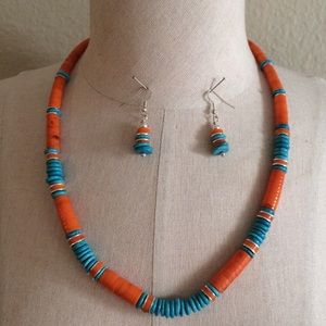 Vtg 70s Navajo Turquoise Coral Sterling Necklace