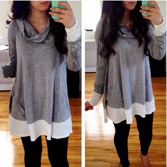 Gray Casual Colorblock Cowl Neck Tunic Top - Picture 4 of 4